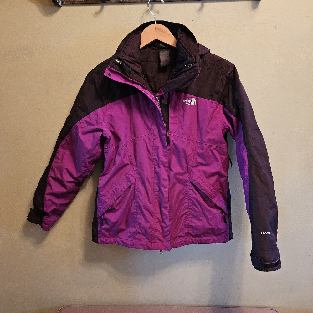 The North Face womens 3 in 1, purple and pink, size medium, lightly worn